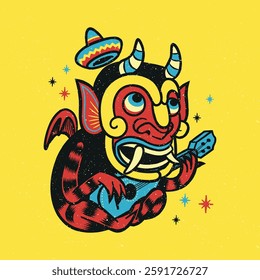 Mexican Alebrijes Demon Devil Cartoon Character Calavera Design Vector