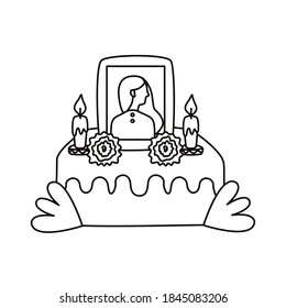 mexican altar of day of the dead with picture of woman line style vector illustration design