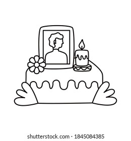 mexican altar of day of the dead with picture of man line style vector illustration design