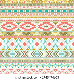 Mexican american indian pattern tribal ethnic motifs geometric seamless background. Eclectic native american tribal motifs textile print ethnic traditional design. Mayan clothes pattern design.