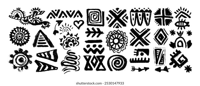 Mexican, American traditional symbols and sign. Set of Abstract aztec animal and  bird totem idols, ancient inca maya civilization primitive traditional signs. 