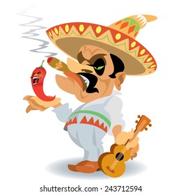 Mexican amigo with jalapeno and guitar