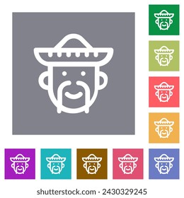 Mexican avatar outline flat icons on simple color square backgrounds