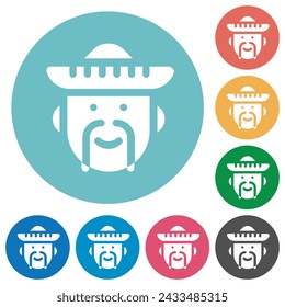 Mexican avatar solid flat white icons on round color backgrounds
