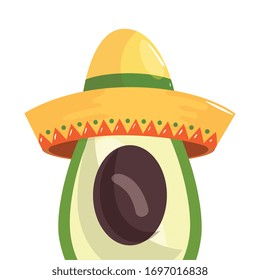 Mexican avocado with hat design, Mexico culture tourism landmark latin and party theme Vector illustration