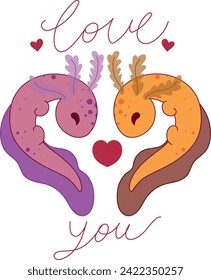 Mexican Axolotl Love You Valentine's Day White Background