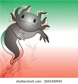 Mexican Axolotl Vector In A Tricolor Background