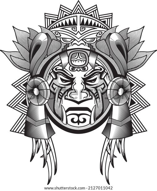 Mexican Aztec Face Mask Vector Stock Vector (Royalty Free) 2127011042 ...