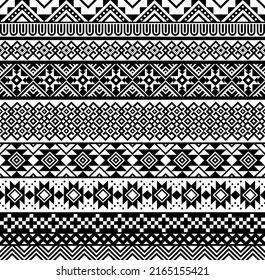 Mexican Aztec, Mayan borders, geometric ornament and ethnic pattern, seamless vector. Embellishment decoration of Mexico or Native American, Indian and African art embroidery background pattern