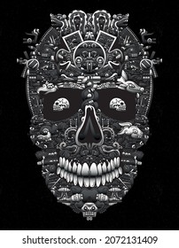 mexican aztec skull graphic design