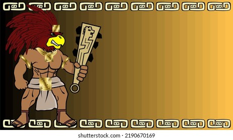 mexican aztec warrior eagle god cartoon illustration background. poster vector format