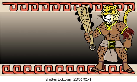 mexican aztec warrior tezcatlipoca god cartoon illustration background. poster vector format