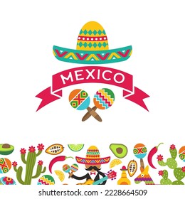 Antecedentes mexicanos. el sombrero cactus techila es un símbolo auténtico de estilo mexicano. Vector
