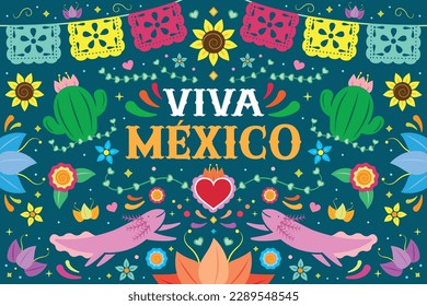 Mexican background design with beautiful and colorful traditional culture elements.