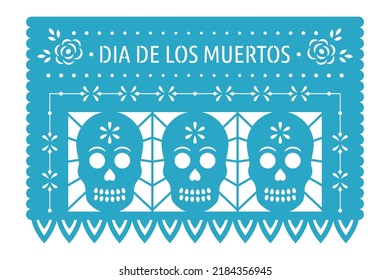 Cartel mexicano para el Día de los Muertos, Día de los Muertos. Pórtico decorativo Papel Picado con adorno floral y cráneo.