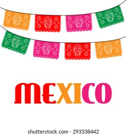 Mexican banner,  mexico. multicolored template with hanging traditional mexican flags 