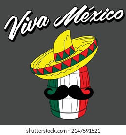 MEXICAN BARREL WITH HAT AND MUSTACHE VIVA MEXICO