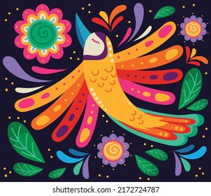 mexican bird and flowers decoration background design