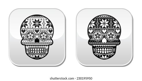 Mexican black sugar skull buttons with winter Nordic pattern