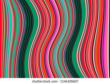 Mexican Blanket Stripes wavy shape Vector Pattern. Typical textile colorful woven fabric from central america