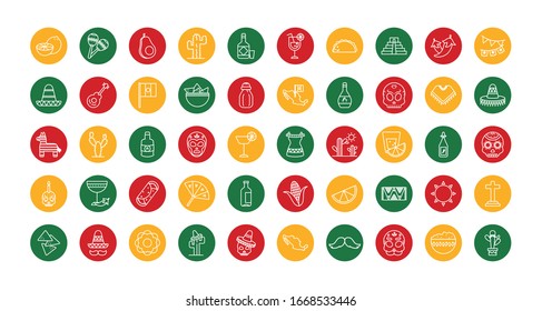 Mexican block style icon set design, Mexico culture tourism landmark latin and party theme Vector illustration