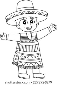 Mexican Boy Isolated Coloring Page for Kids