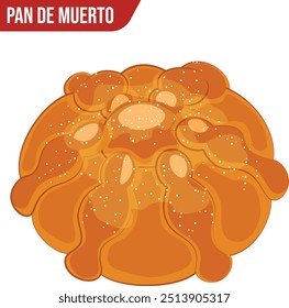 Pan mexicano de los muertos o Pan de Muerto con azúcar en polvo en la parte superior aislado sobre un fondo blanco 