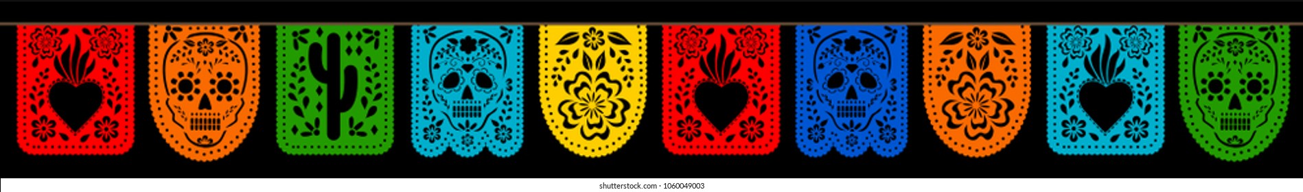 Mexican bunting for Day of the Dead (Dia de los Muertos). Horizontal web banner