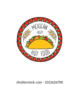 Mexican burrito food doodle symbol. Round shape sign. Fastfood icon.