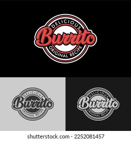 mexikanische Burrito handgeschriebene Schrift Logo, Etikett, Abzeichen, Zeichen, Emblem. Nutzen Sie das Fast-Food-Café mit mexikanischer Küche. Moderne Pinselkalligraphie. Vintage Retro Stil. Vektorgrafik. Kreislogo