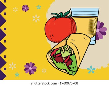 Mexican burrito tequila and tomato