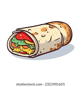 Mexican burrito wrap. Burritos hand-drawn illustration. Vector doodle style cartoon illustration