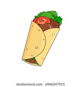 Mexican burrito wrap. Burritos hand-drawn illustration. Vector doodle style cartoon illustration