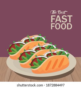 mexican burritos in dish delicious fast food icon vector illustration design