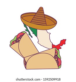 Mexican burritos and map design, Mexico culture tourism landmark latin and party theme Vector illustration
