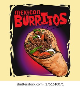 Mexican Burritos vector illustration poster