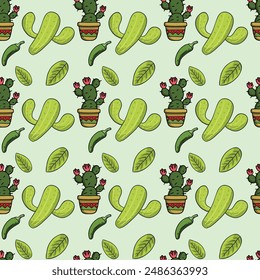 Mexican Cacti Seamless Vector Pattern Design