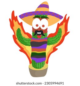 mexican cactus about anger against the background of fire