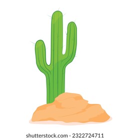 Mexican cactus and aloe. Vector stock illustration. isolated on a white background. A desert plant on a rock.