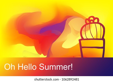 Mexican Cactus Cacti Desert Plant Travel Summer Flat Line Icon. Creative Abstract Art Background Color Yellow, Red, Violet. Graphic Design Concept, Element, Vector Illustration EPS 10.