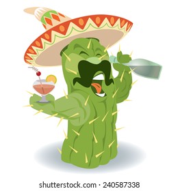 Mexican cactus drinking tequila