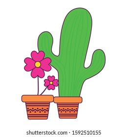 Mexican cactus and flower inside pots design, Mexico culture tourism landmark latin and party theme Vector illustration