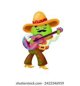 Mexican cactus guitar player at the Cinco De Mayo festival. Mexican and Latin music celebration. Vector Illustration. Cartoon character dressed in traditional attire. Perfect for posters and banners