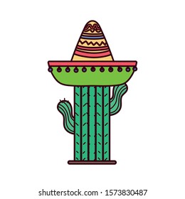 Mexican cactus with hat design, Mexico culture tourism landmark latin and party theme Vector illustration