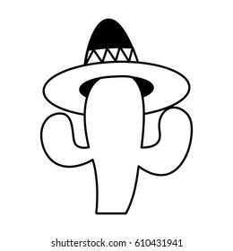 mexican cactus with hat isolated icon vector illustration design