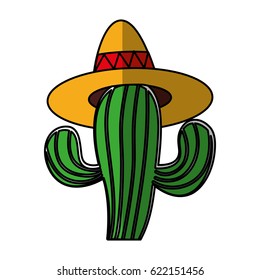 mexican cactus with hat isolated icon