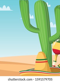 Mexican cactus hat and maracas design, Mexico culture tourism landmark latin and party theme Vector illustration