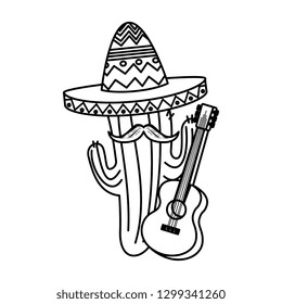 mexican cactus with hat maricachi and guitar