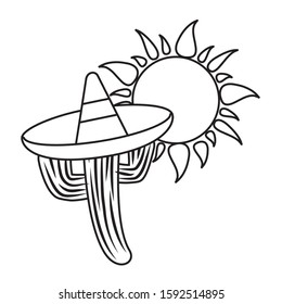 Mexican cactus with hat and sun design, Mexico culture tourism landmark latin and party theme Vector illustration