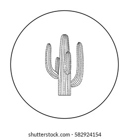 Mexican cactus icon in outline style isolated on white background. Mexico country symbol stock vector illustration. svg
